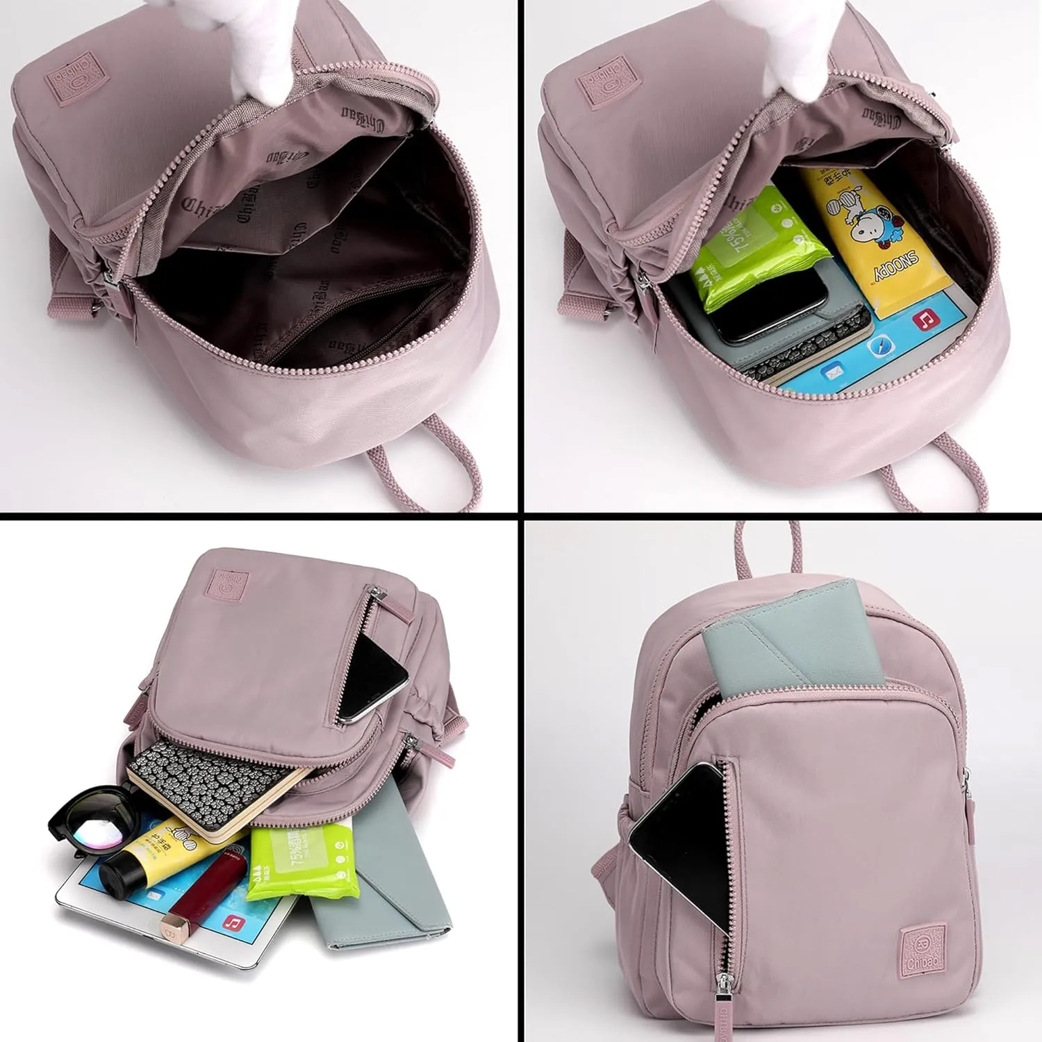 Cute Mini Backpack for Women - Nylon Small Travel Bag (Light Pink)