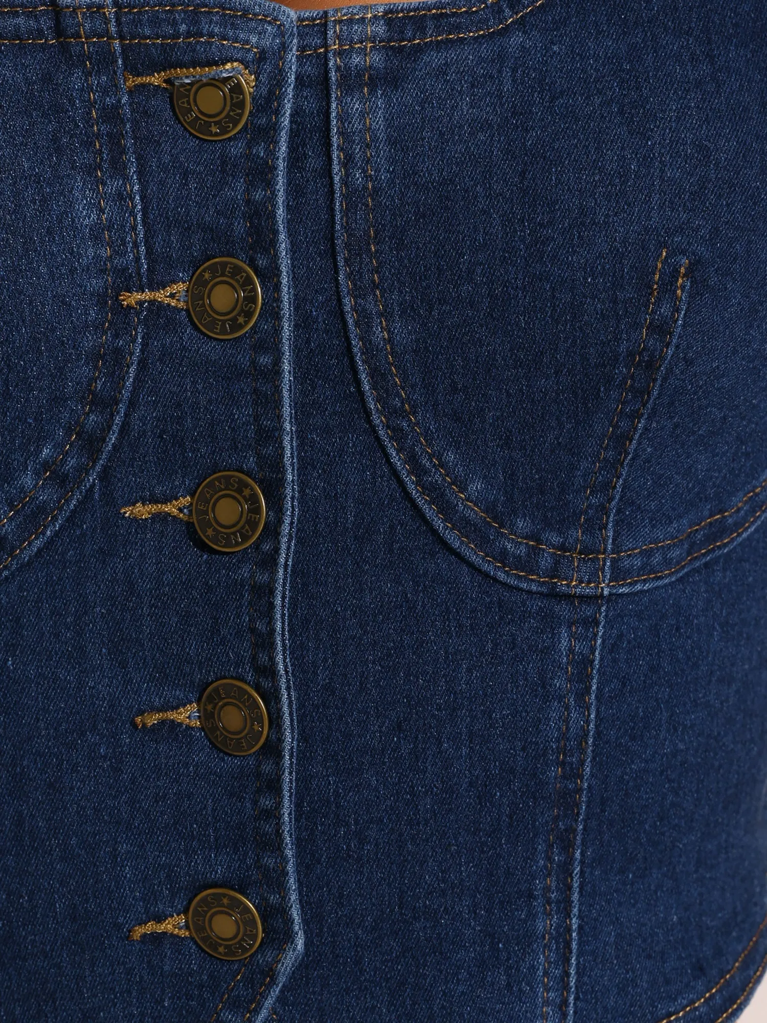 Denim Sleeveless Square Neck Button Down Jean Vest