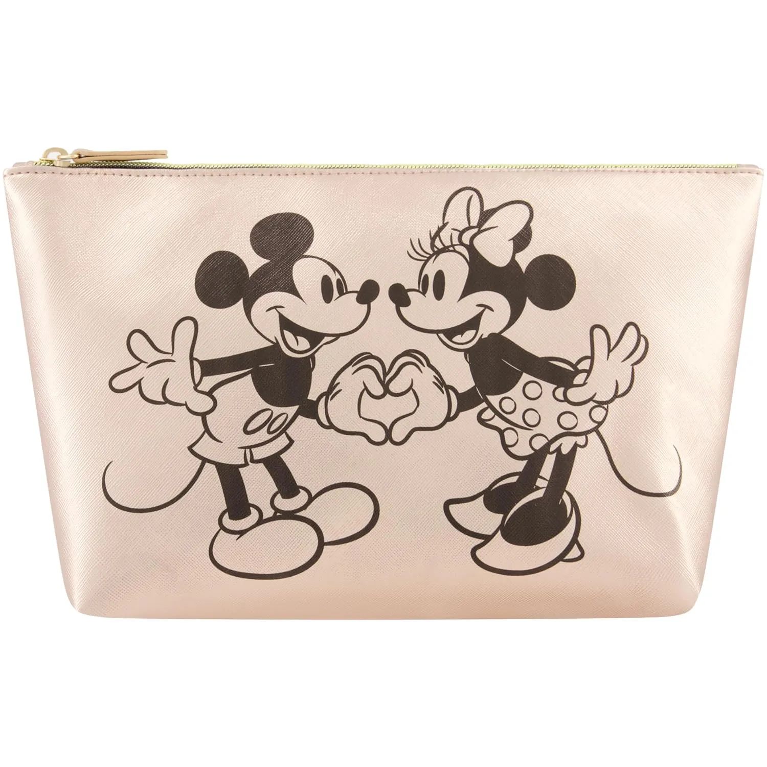 Disney Mickey and Minnie Mouse Women's Makeup Bag, Small Travel Cosmetic Zipper Pouch Organizer, Rose Gold