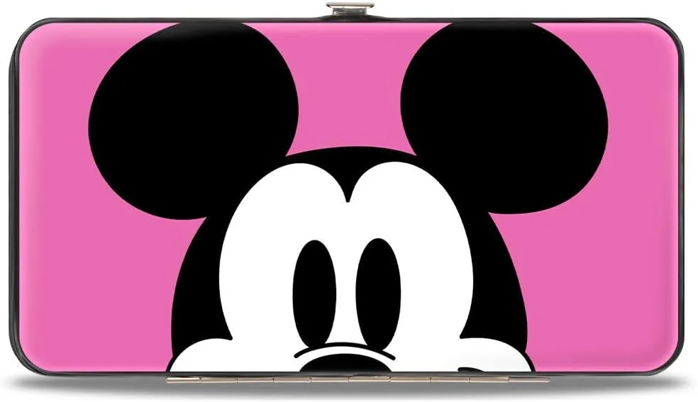 Disney Wallet, Hinged, Mickey Mouse Face Character Close Up and Autograph Pink Black, Vegan Leather