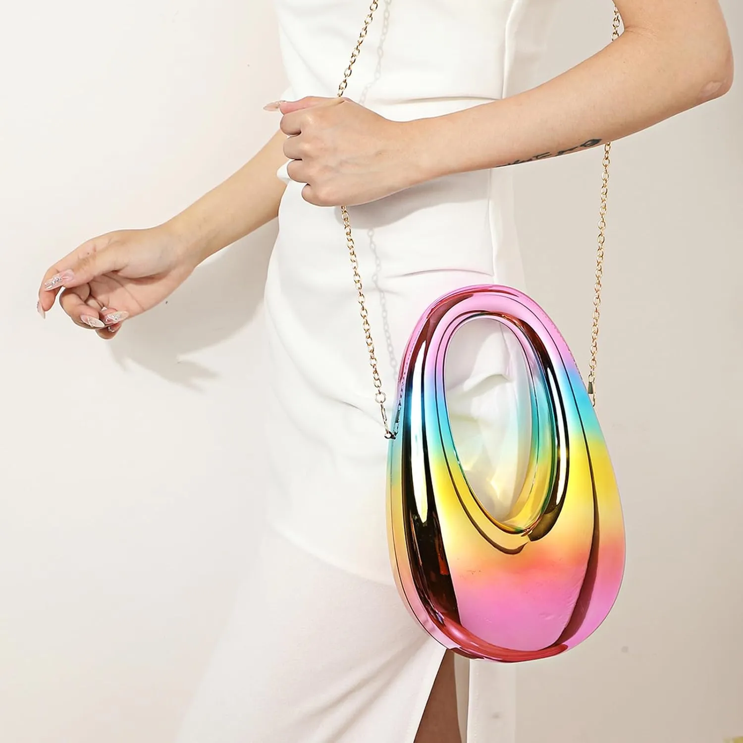 DJBM Women Moon Clutch Handbag Acrylic Elegant Crossbody Purse with Chain for Wedding Party Prom