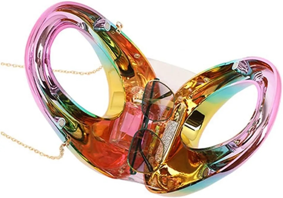 DJBM Women Moon Clutch Handbag Acrylic Elegant Crossbody Purse with Chain for Wedding Party Prom