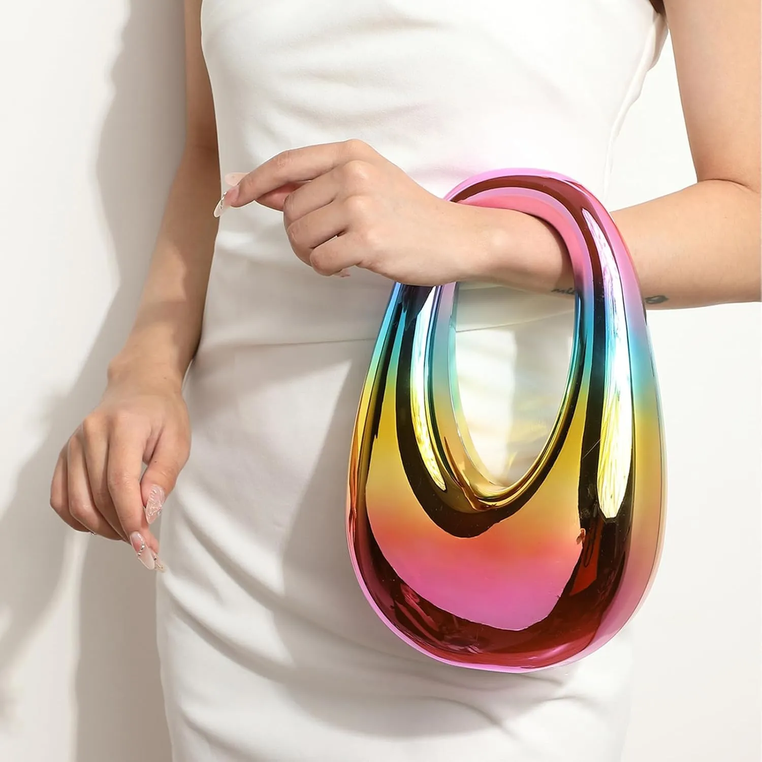 DJBM Women Moon Clutch Handbag Acrylic Elegant Crossbody Purse with Chain for Wedding Party Prom