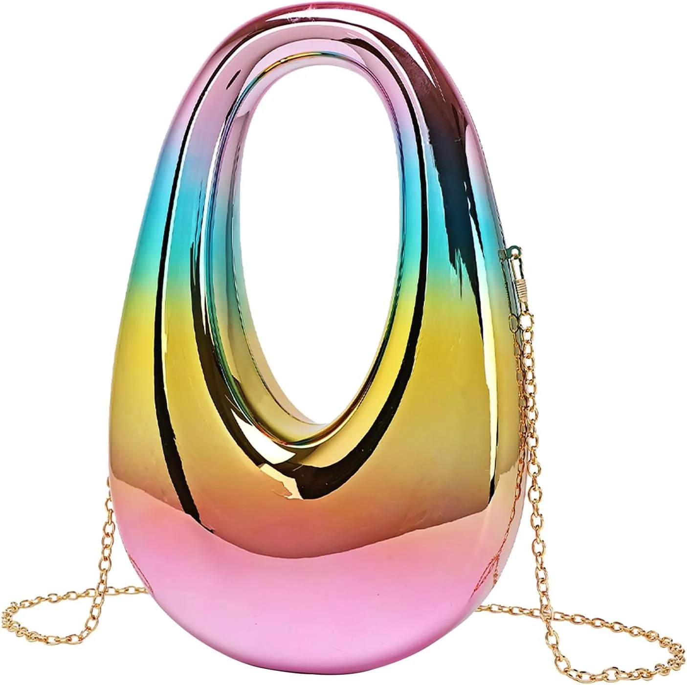 DJBM Women Moon Clutch Handbag Acrylic Elegant Crossbody Purse with Chain for Wedding Party Prom