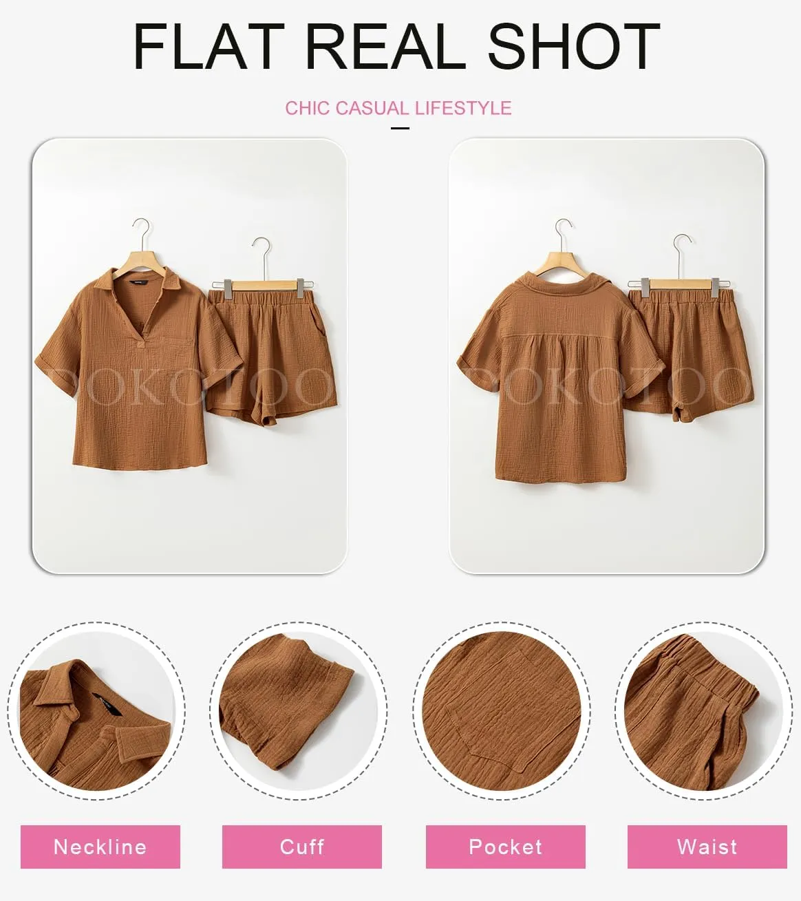 Dokotoo Women's Two Piece Outfits V Neck Short Sleeve Shirts and High Waist Shorts Lounge Sets