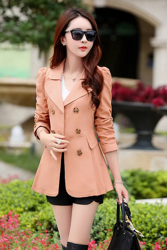 Double Breasted Long Sleeves Lapel Slim Short Coat