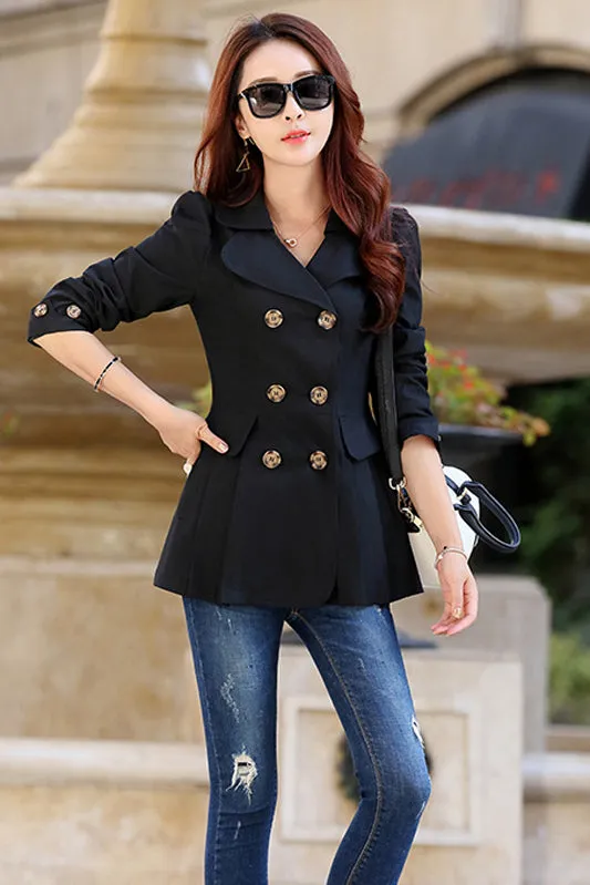 Double Breasted Long Sleeves Lapel Slim Short Coat