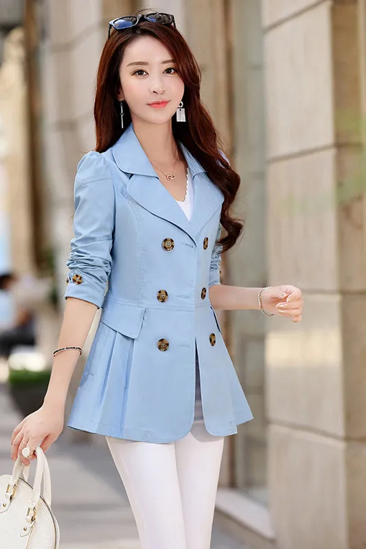 Double Breasted Long Sleeves Lapel Slim Short Coat