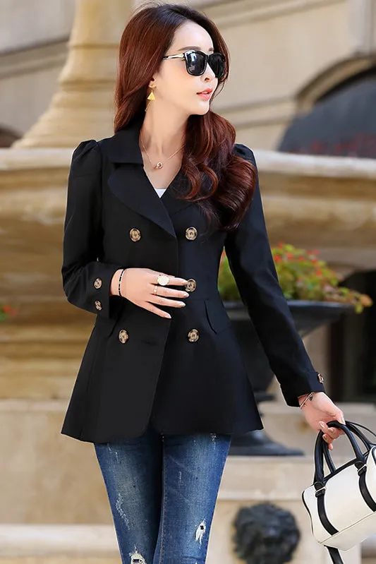 Double Breasted Long Sleeves Lapel Slim Short Coat