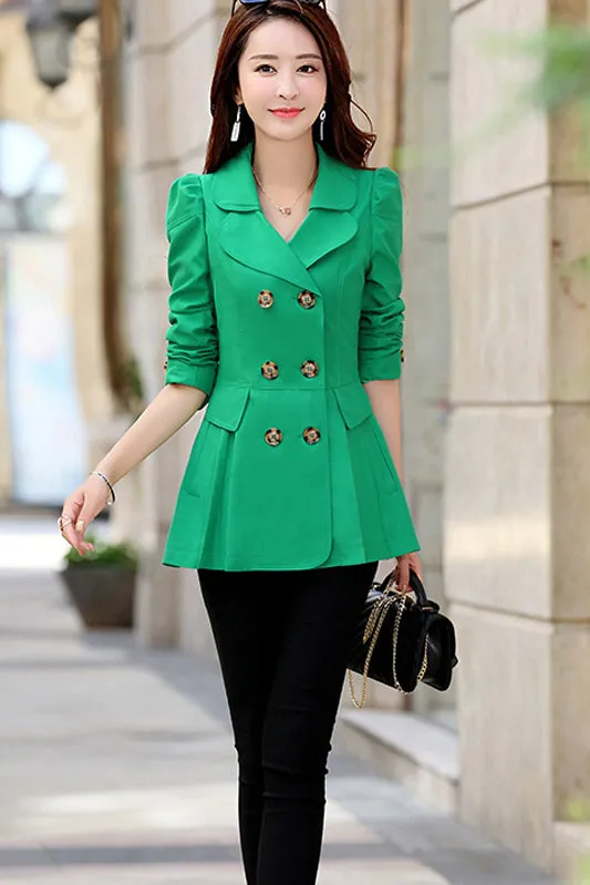 Double Breasted Long Sleeves Lapel Slim Short Coat