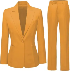 Dowbins Women's Classic Fit Red Solid Color Long Sleeve One Button Business Suit Set