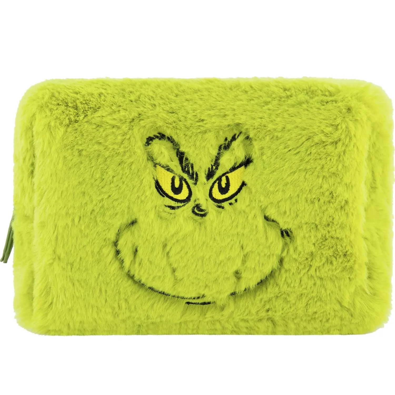 Dr. Seuss The Grinch Women's Makeup Bag, Small Soft Plush Travel Cosmetic Zipper Pouch Organizer, Green