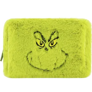 Dr. Seuss The Grinch Women's Makeup Bag, Small Soft Plush Travel Cosmetic Zipper Pouch Organizer, Green