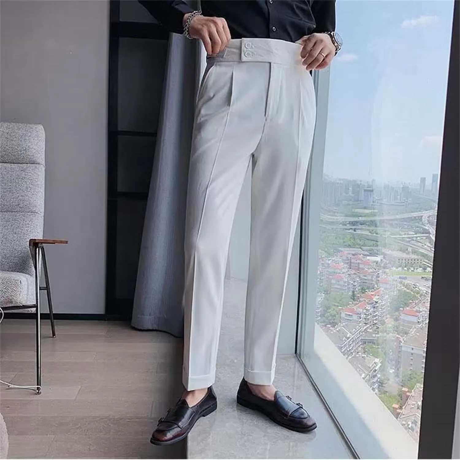 Dress Pants Mens Pants Casual Classic Fit Business Solid Color Straight Comfy Slim Fit Elastic Waist Pant with Pockets