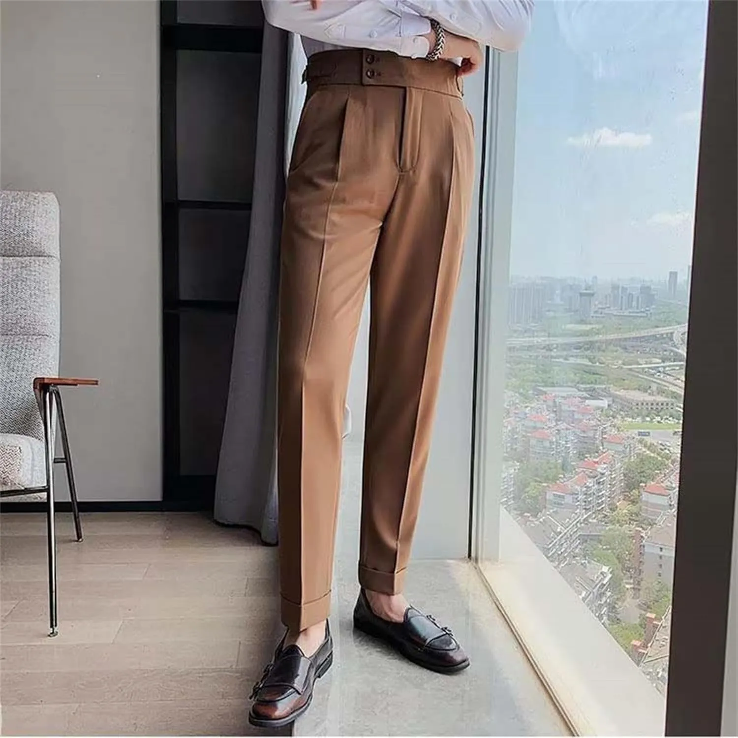 Dress Pants Mens Pants Casual Classic Fit Business Solid Color Straight Comfy Slim Fit Elastic Waist Pant with Pockets
