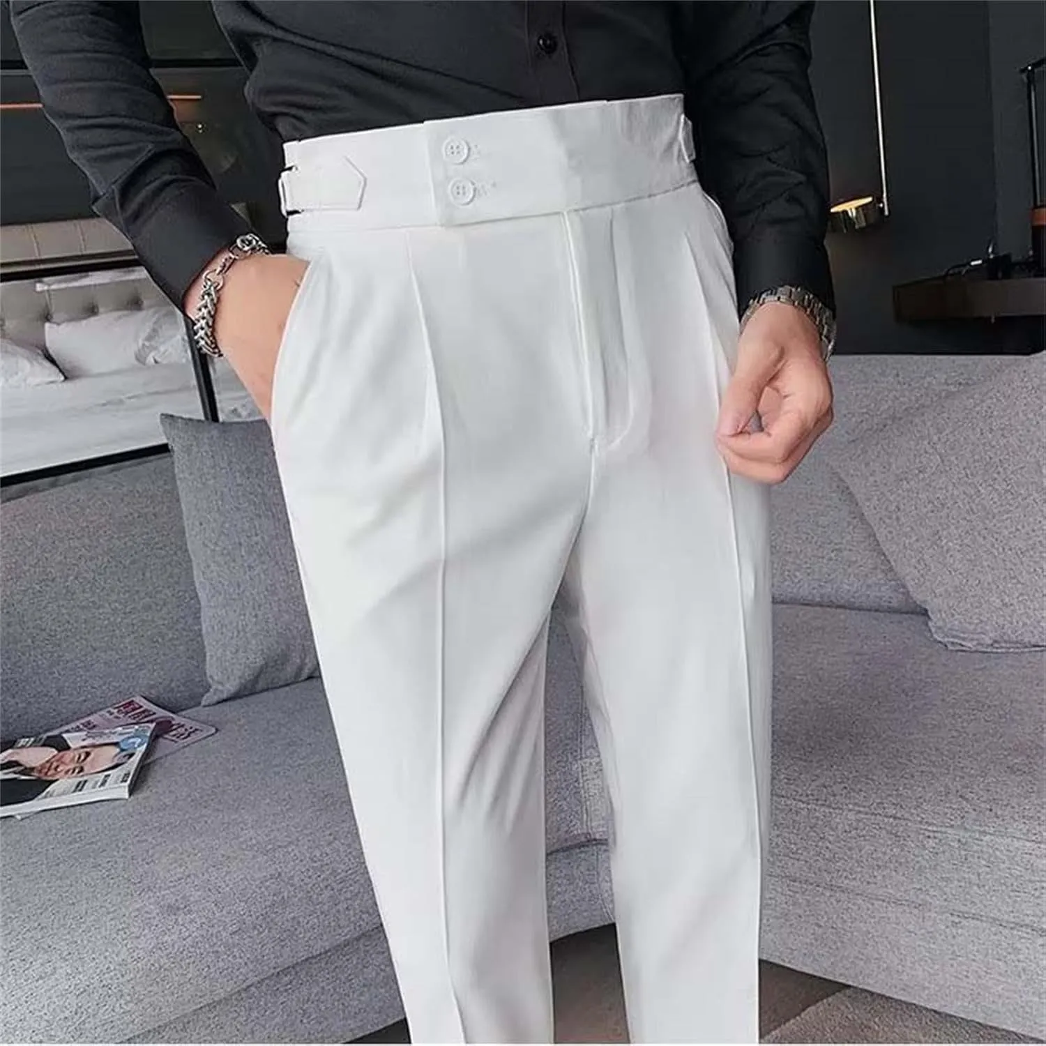 Dress Pants Mens Pants Casual Classic Fit Business Solid Color Straight Comfy Slim Fit Elastic Waist Pant with Pockets