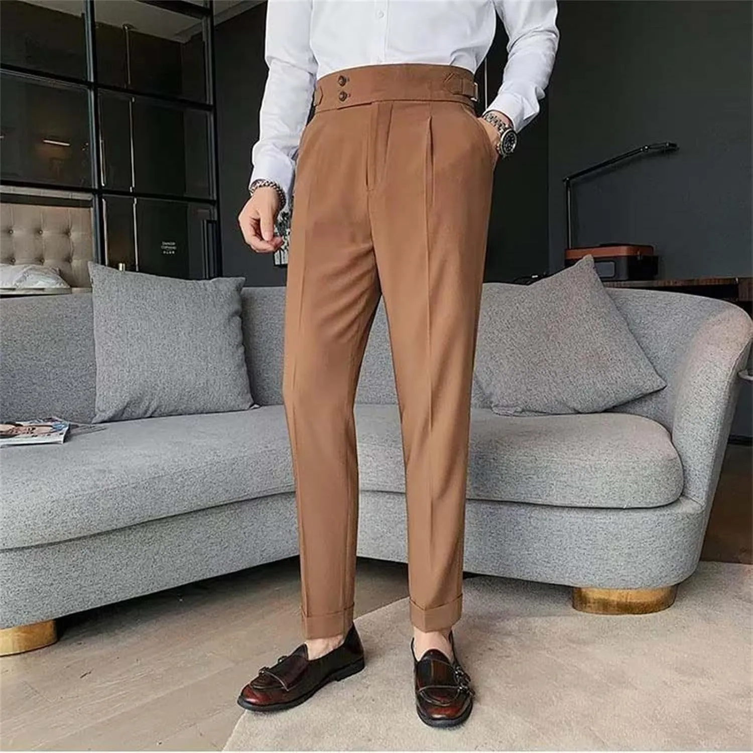 Dress Pants Mens Pants Casual Classic Fit Business Solid Color Straight Comfy Slim Fit Elastic Waist Pant with Pockets