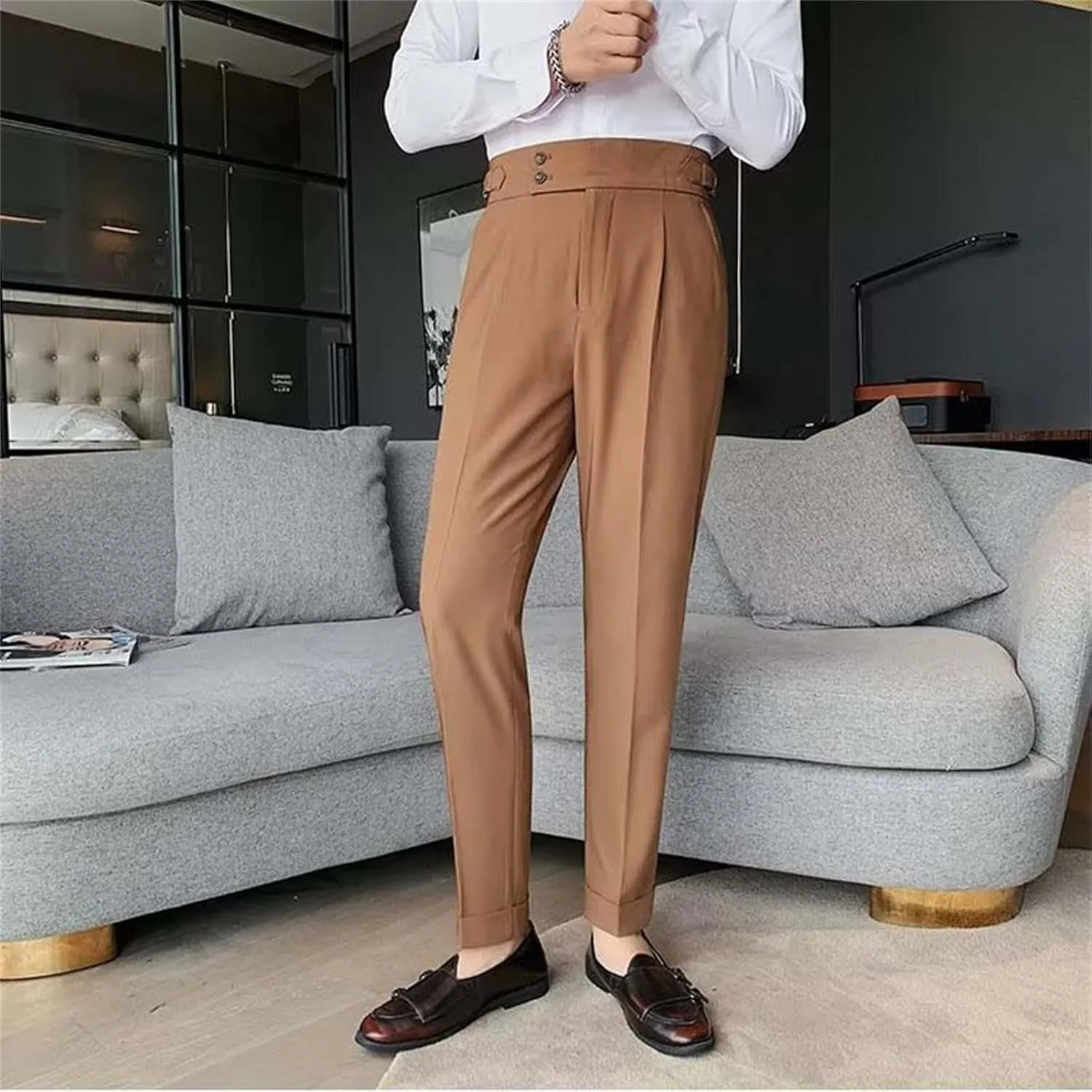 Dress Pants Mens Pants Casual Classic Fit Business Solid Color Straight Comfy Slim Fit Elastic Waist Pant with Pockets