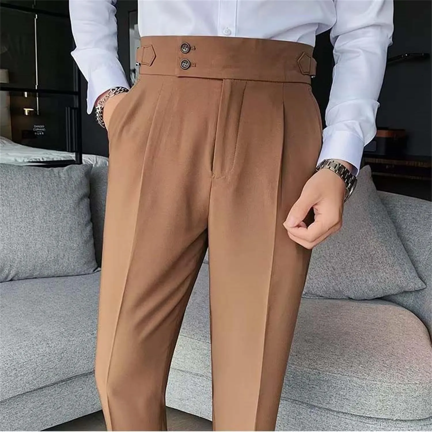 Dress Pants Mens Pants Casual Classic Fit Business Solid Color Straight Comfy Slim Fit Elastic Waist Pant with Pockets