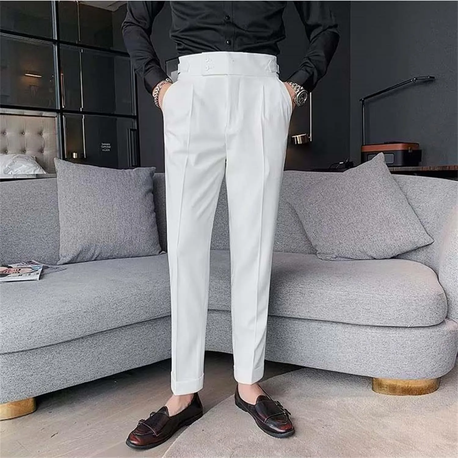 Dress Pants Mens Pants Casual Classic Fit Business Solid Color Straight Comfy Slim Fit Elastic Waist Pant with Pockets