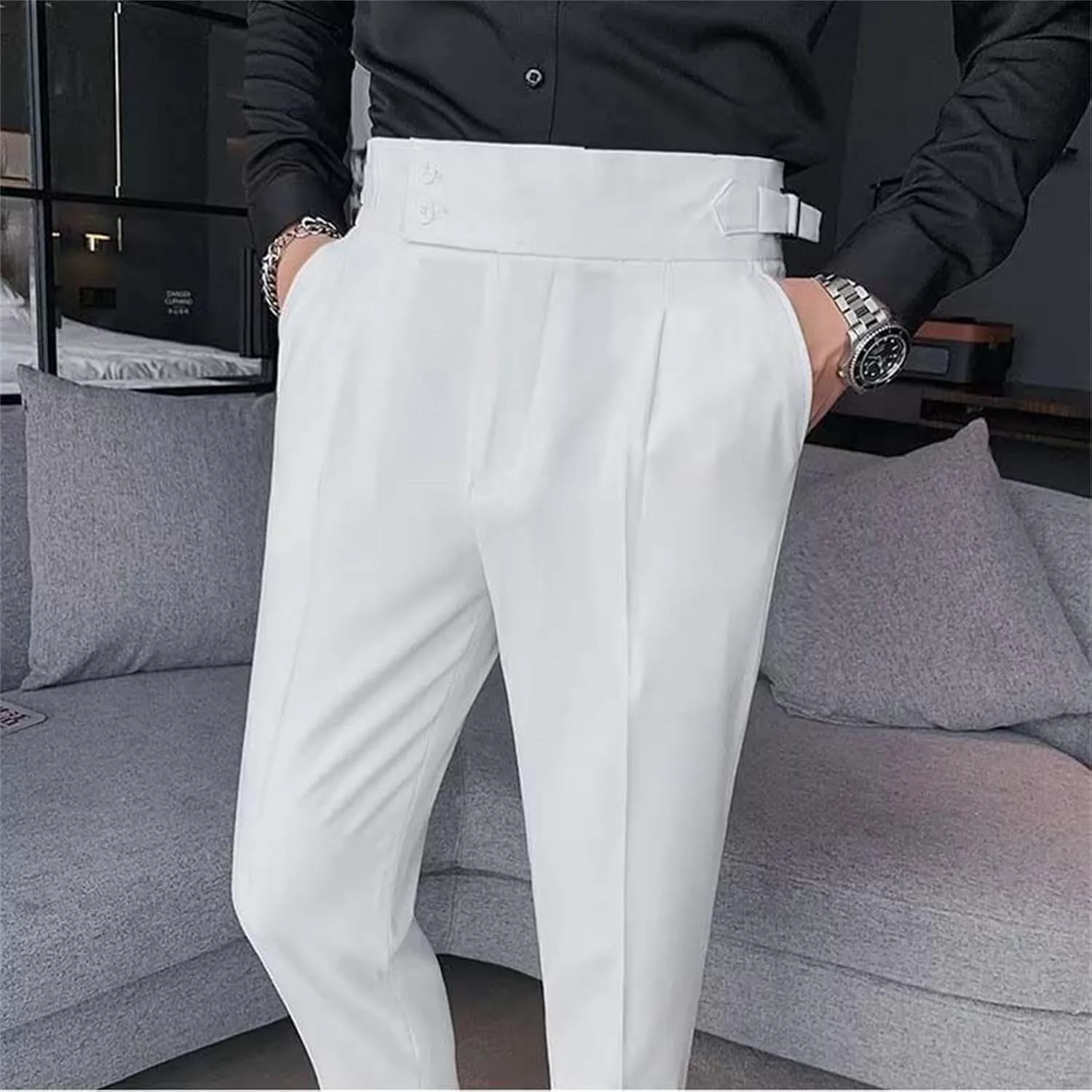 Dress Pants Mens Pants Casual Classic Fit Business Solid Color Straight Comfy Slim Fit Elastic Waist Pant with Pockets