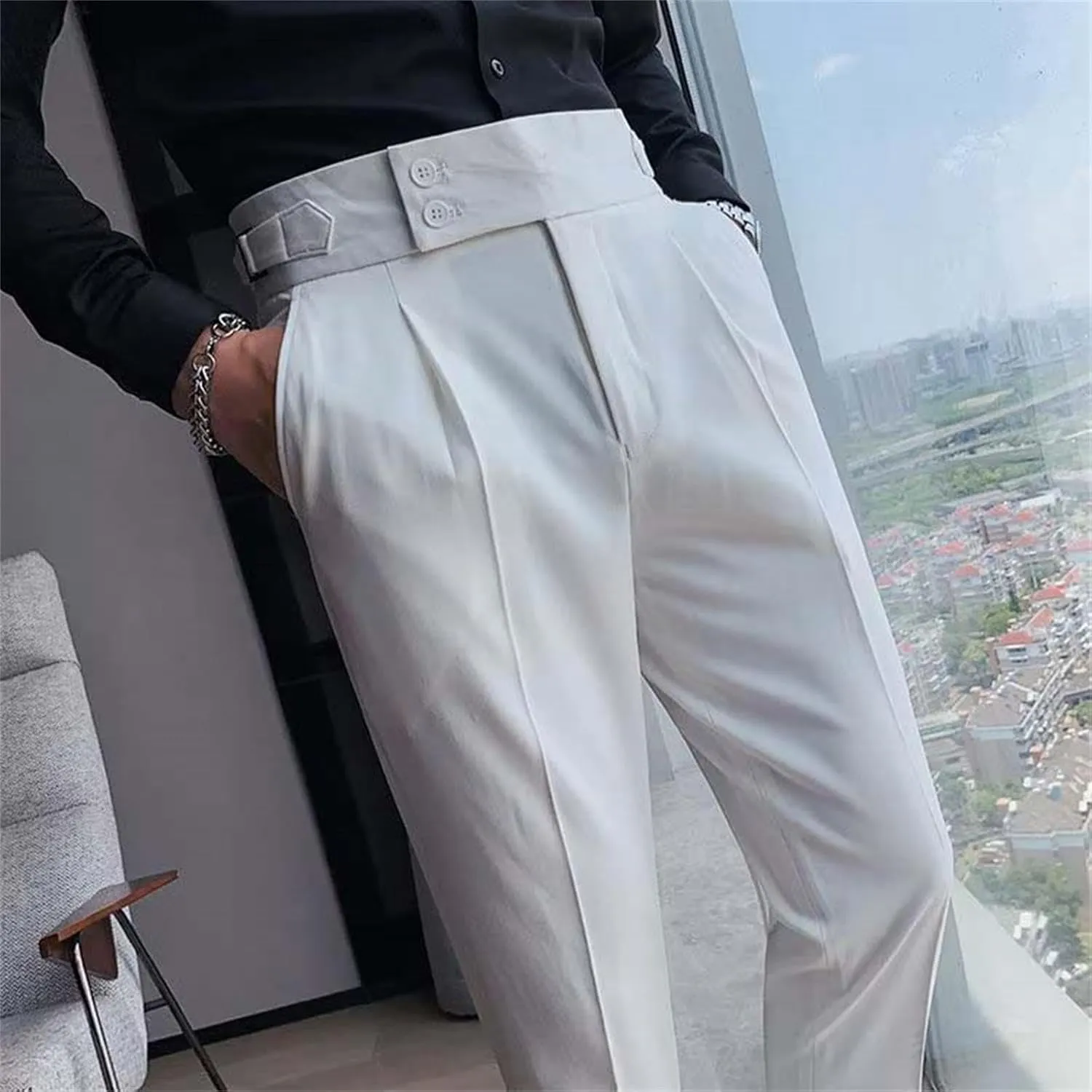 Dress Pants Mens Pants Casual Classic Fit Business Solid Color Straight Comfy Slim Fit Elastic Waist Pant with Pockets