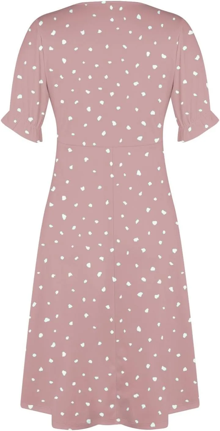 Dresses for Women 2024 Spring Summer Trendy Elegant V Neck Wrap Floral Dress Flowy Ruched Irregular Hem Midi Dresses