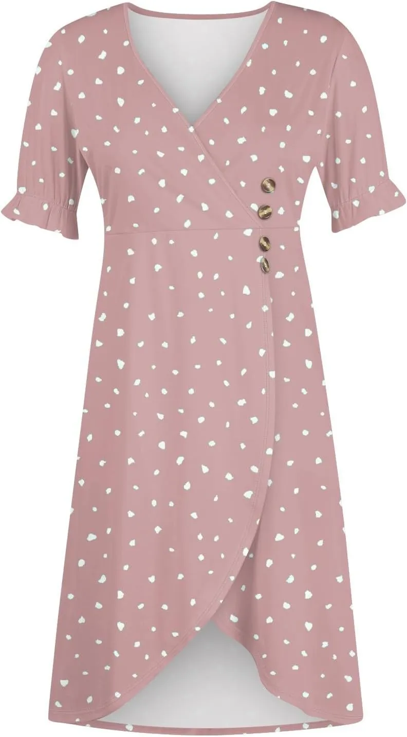 Dresses for Women 2024 Spring Summer Trendy Elegant V Neck Wrap Floral Dress Flowy Ruched Irregular Hem Midi Dresses