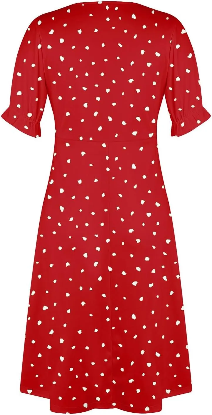 Dresses for Women 2024 Spring Summer Trendy Elegant V Neck Wrap Floral Dress Flowy Ruched Irregular Hem Midi Dresses