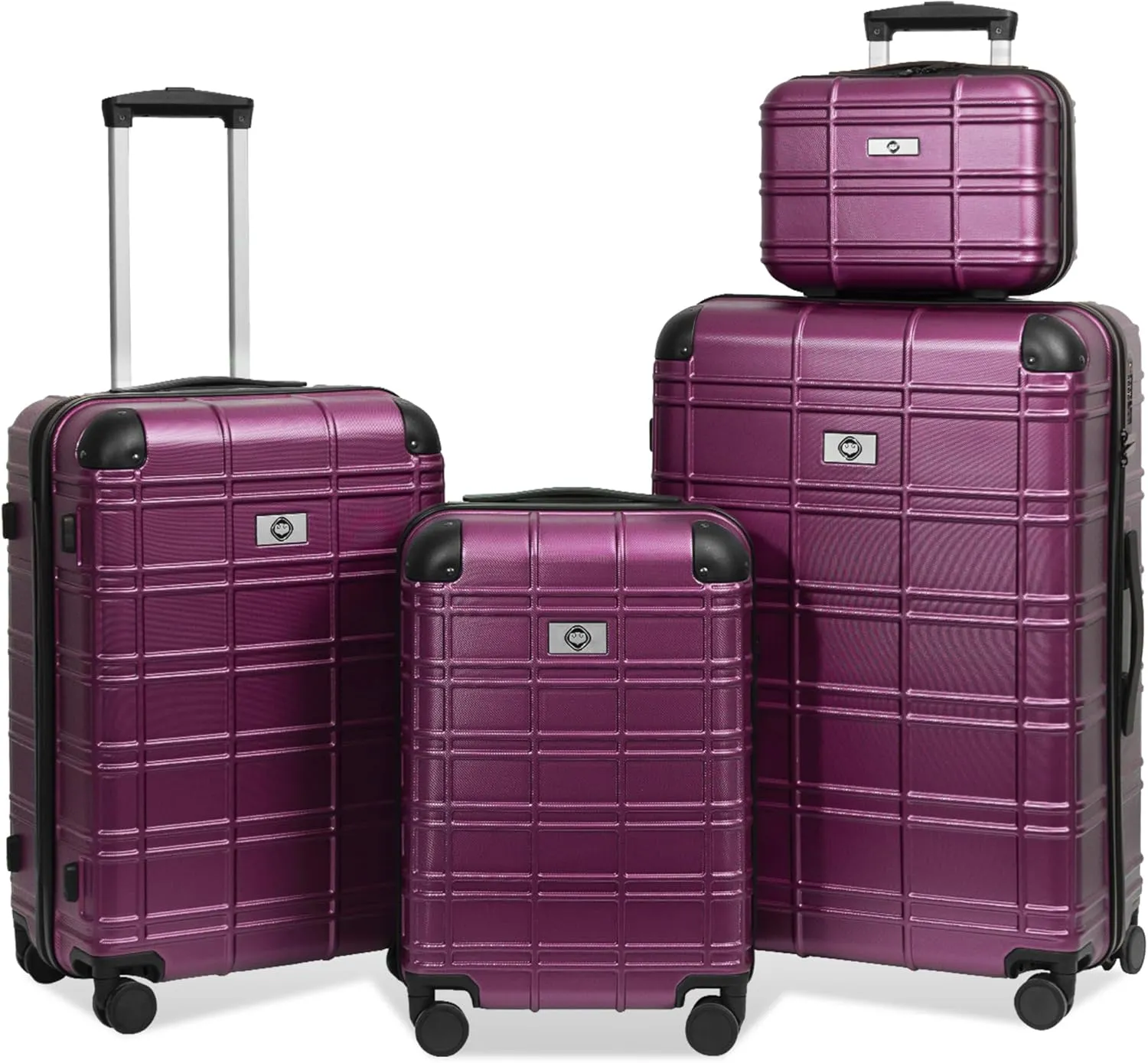 Durable ABS PC Luggage Set, 4pcs Hardshell Spinner Wheels Suitcase with TSA Lock (12/20/24/28), Purple