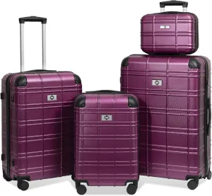 Durable ABS PC Luggage Set, 4pcs Hardshell Spinner Wheels Suitcase with TSA Lock (12/20/24/28), Purple