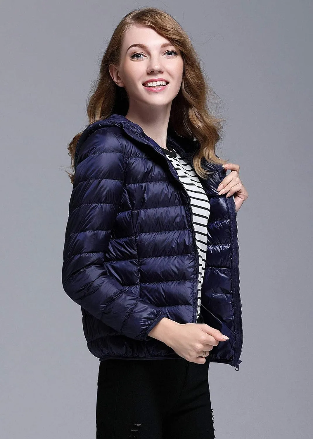 ebossy Women's Ultra-Light Packable Hooded Down Jacket