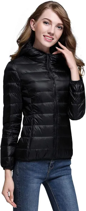 ebossy Women's Ultra-Light Packable Hooded Down Jacket