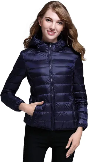 ebossy Women's Ultra-Light Packable Hooded Down Jacket