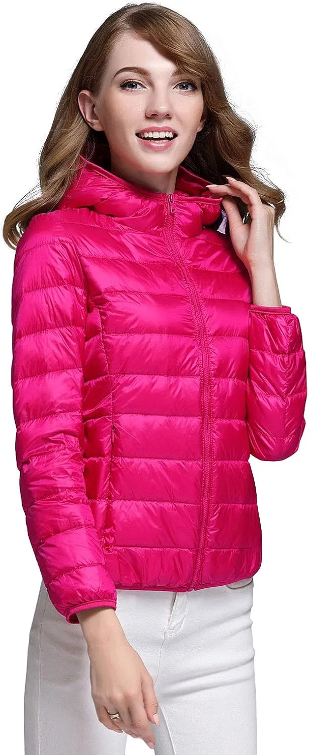ebossy Women's Ultra-Light Packable Hooded Down Jacket