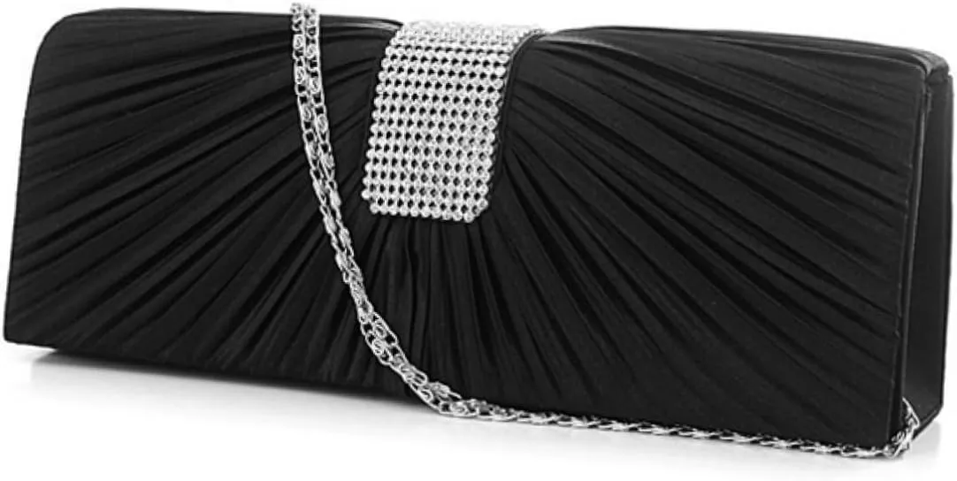 Elegant Evening Clutch Bag for Bridal Pleated Design Rhinestone Handbag Shoulder Bag Tote