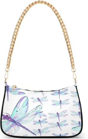 Elegant Watercolor Dragonflies White Mini Bag, Casual Handbags