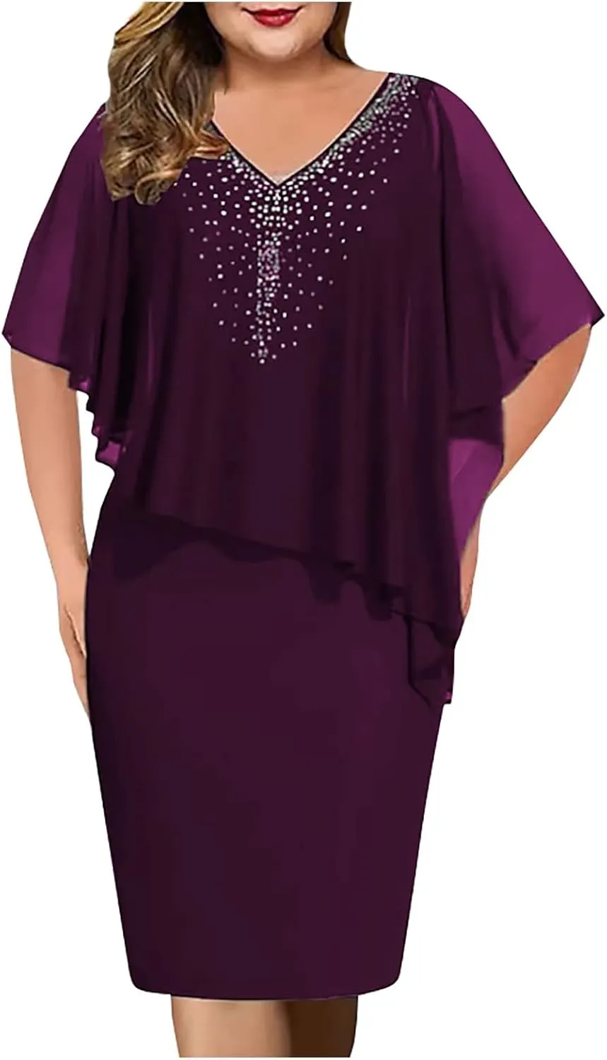 Elegant Women's Cape Dress with Rhinestone Embellishments Perfect for Evening Parties and Special