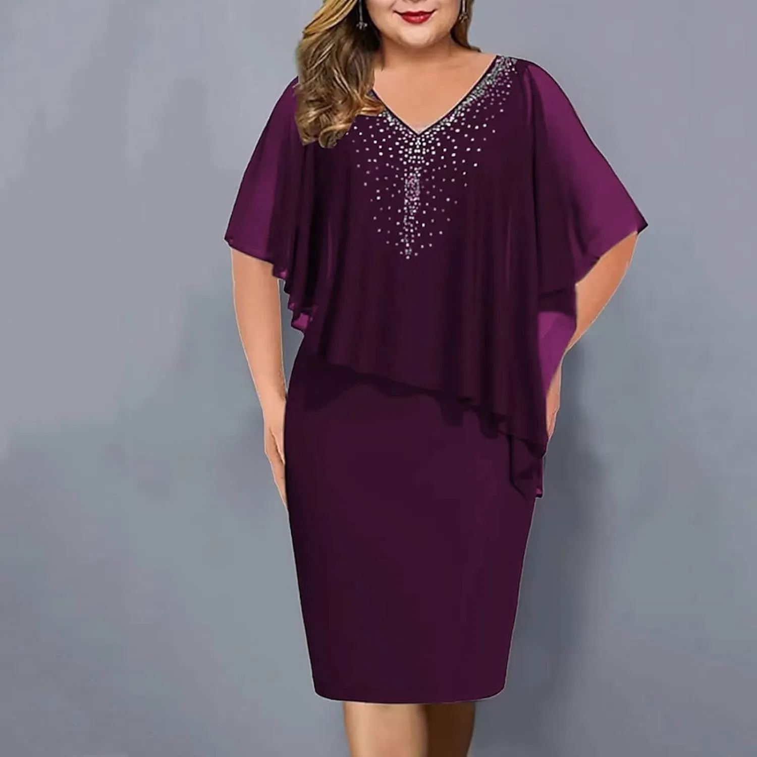 Elegant Women's Cape Dress with Rhinestone Embellishments Perfect for Evening Parties and Special