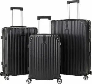 espidoo 3-Piece ABS Hard Shell Luggage Set: Modern Black Suitcase with 360 Wheels & Password Lock - Includes Backpack for Work Travel & Weekend Getaways - Durable & Scratch-Resistant Design