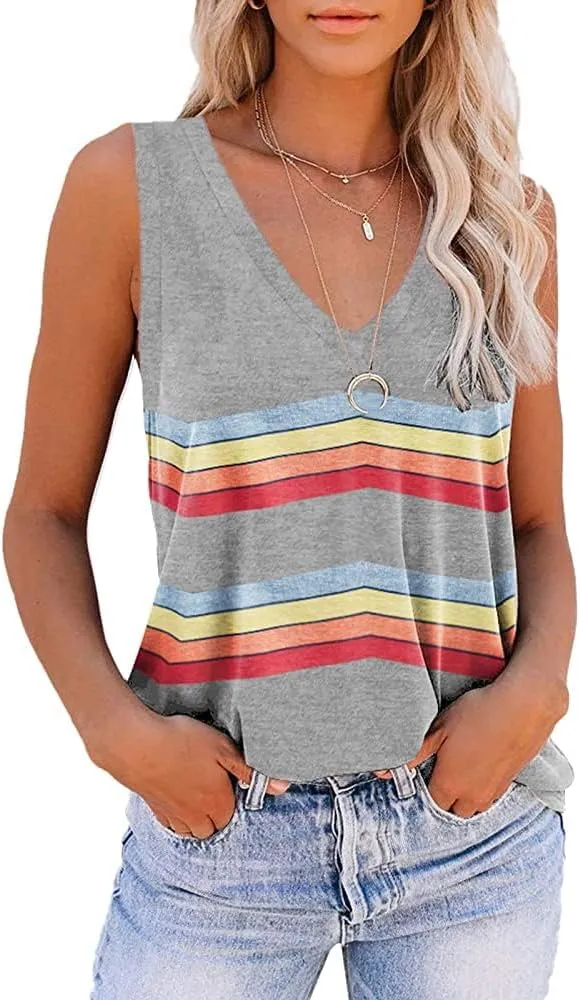 ETCYY Women's Sleeveless V Neck Tank Tops Summer Trendy 2025 Causal Cute Printed Loose Fit Workout Athletic Yoga Shirts