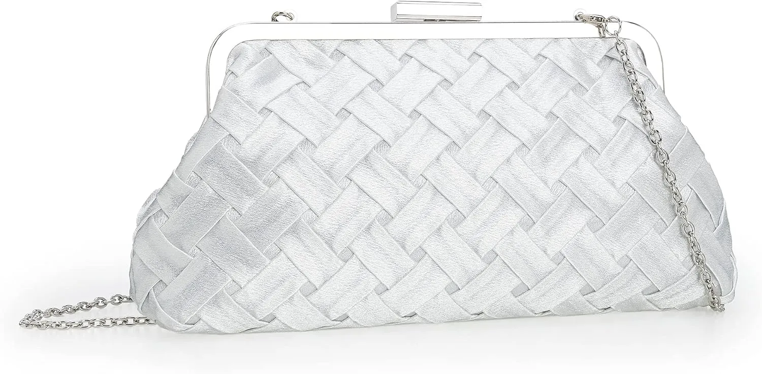 Evening Bag Women Small Dressy Clutch Handbag Braided Satin Formal Purse for Wedding/Prom/Black tie Party