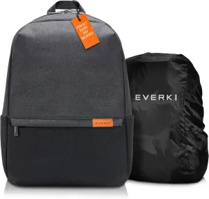 Everki Light Laptop Backpack with Hidden Pocket (EKP106) with Black Rain Cover - Durable Backpack with 15.6" Compartment, 23L Capacity - Light Backpack & Rain Cover Bundle