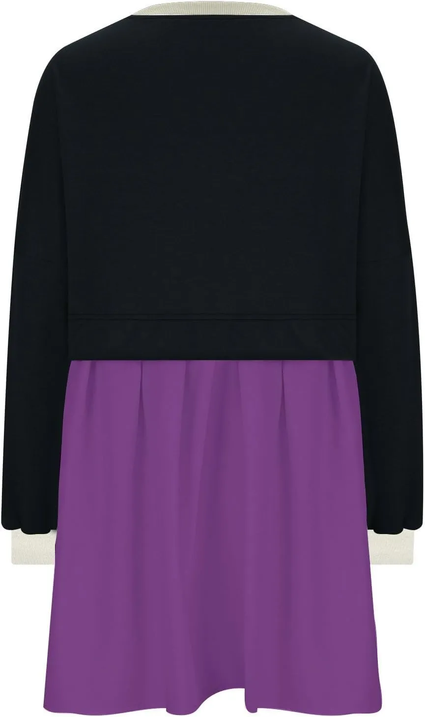 Fall Dress for Women 2024 Cute Color Block Long Sleeve Crewneck Sweatshirt Dresses Causal Fashion Ruffle Mini Dress
