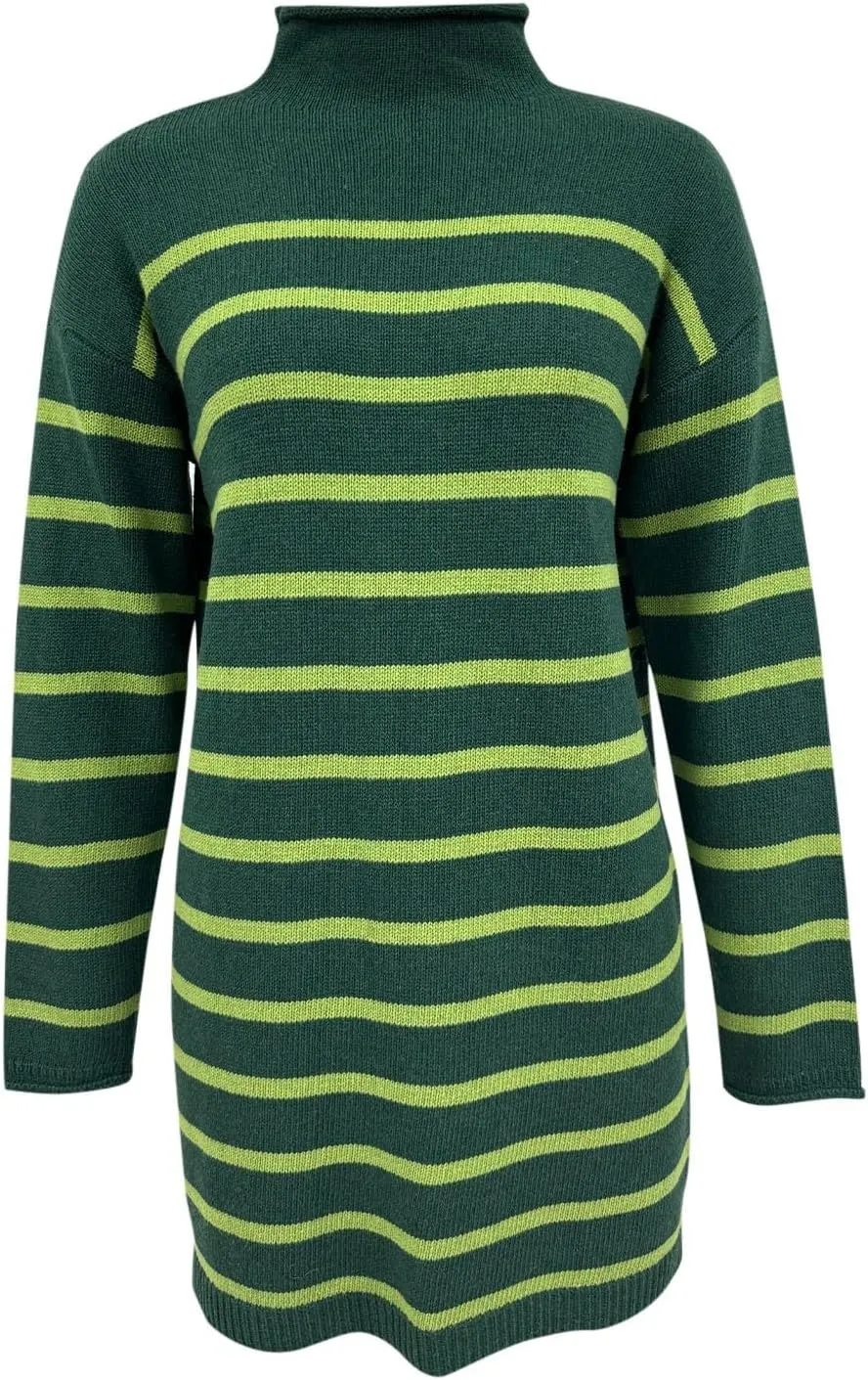 Fall Dresses for Women 2024 Fashion Long Sleeve Knitted Sweater Dress Causal Mock Neck Striped Fall Pullover Outfits