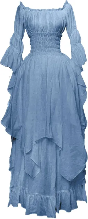 Fall Dresses for Women 2024 Off Shoulder Smocked Empire Waist Bell Sleeve Vintage Ruffle Plus Size Cosplay Maxi Dress