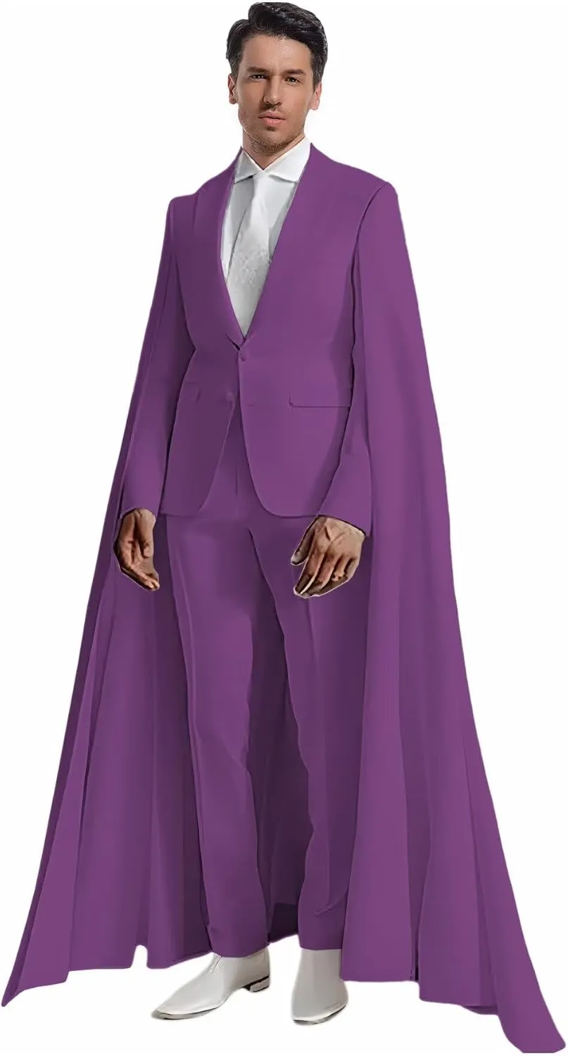 Fashion Mens Suit with Cape Classic Fit 2 Piece Peak Lapel Blazer Pants Single Breasted Prom Tuxedos for Party