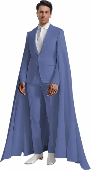 Fashion Mens Suit with Cape Classic Fit 2 Piece Peak Lapel Blazer Pants Single Breasted Prom Tuxedos for Party