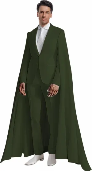 Fashion Mens Suit with Cape Classic Fit 2 Piece Peak Lapel Blazer Pants Single Breasted Prom Tuxedos for Party