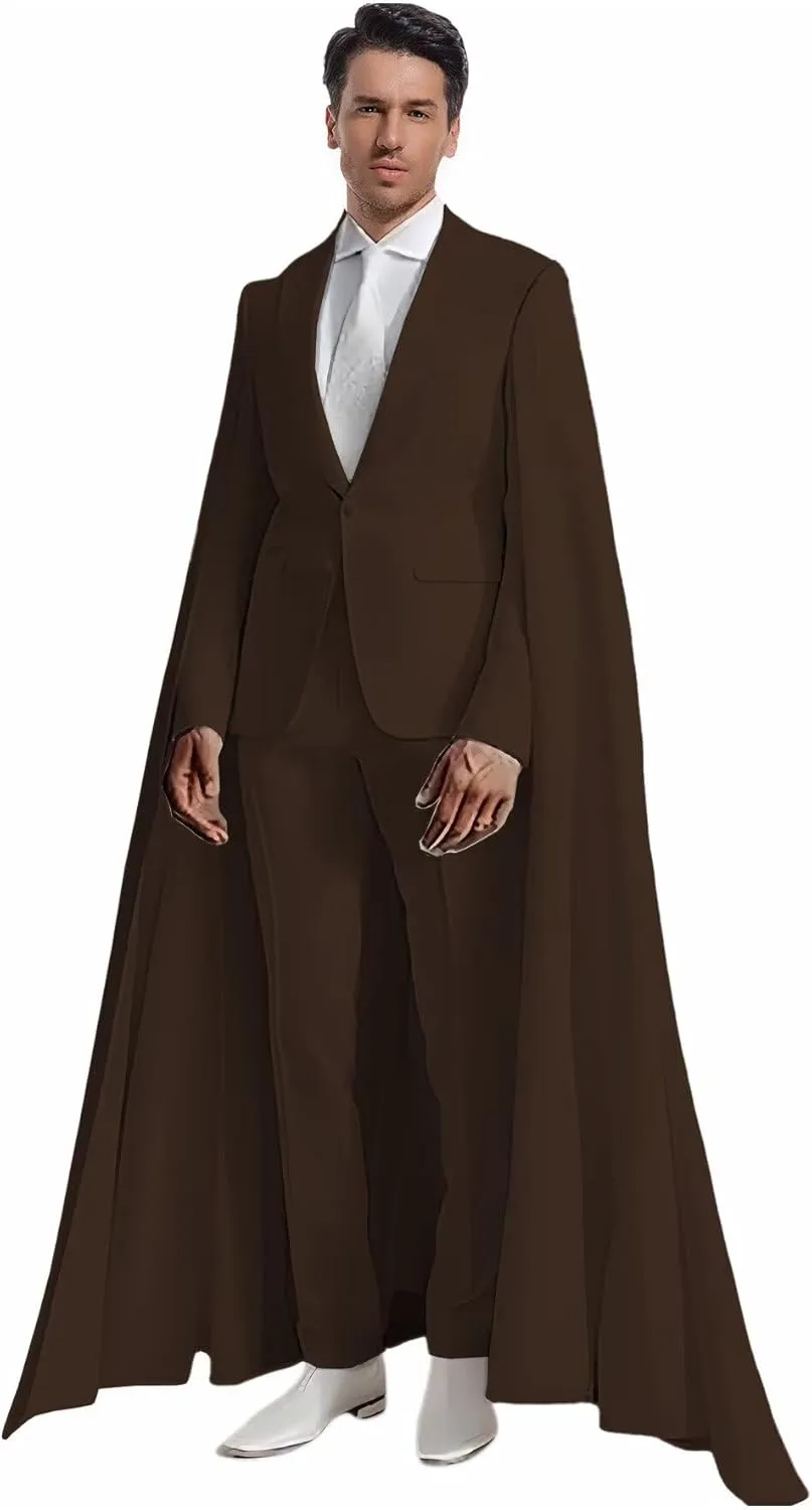 Fashion Mens Suit with Cape Classic Fit 2 Piece Peak Lapel Blazer Pants Single Breasted Prom Tuxedos for Party